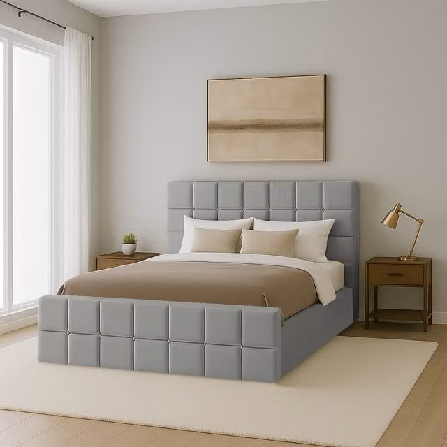 Desire Deco Andrea Upholstered Storage Bed in Grey Velvet Fabric, W/D/H: 140 x 200 cm