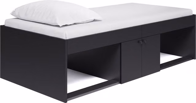 Kidsaw Mid-Height Single Cabin Bed with Side Compartments, Black, W/D/H: 90 x 190 cm