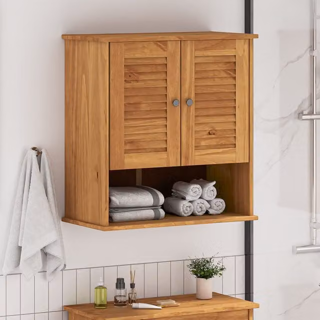 Berkfield Home Wall-mounted Bathroom Storage Cabinet in Honey Brown Solid Pine Wood, W/D/H: 71.5 x 34.0 x 67.5 cm