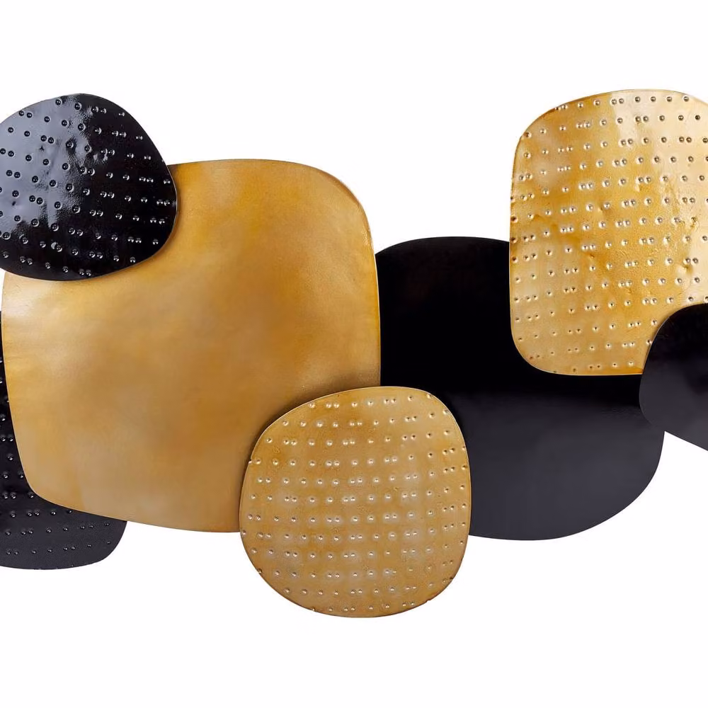 Wyld and Coco Geometric Abstract Metal and Glass Wall Sculpture in Black and Gold, W: 81 cm, H: 49 cm – 2
