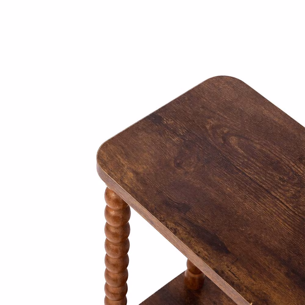 Levede Brown 2-Tier Narrow Side Table with MDF Storage and Rubberwood Legs – 4