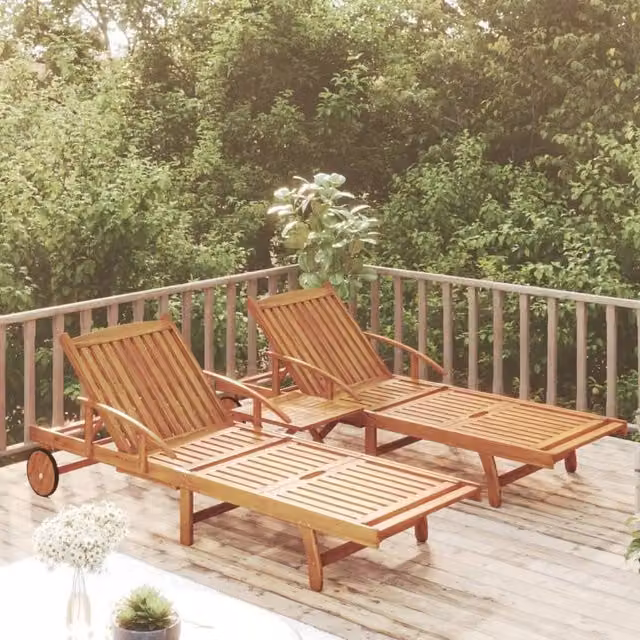 Berkfield Home 2 Piece Acacia Wood Sunlounger Set with Table in Brown