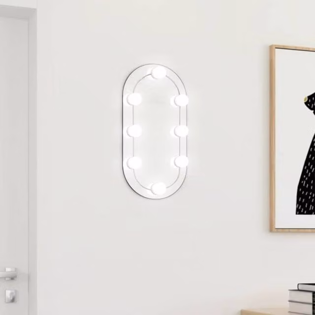 Berkfield Home Oval Glass Wall Mirror with LED Lights, Silver, W: 40 cm, H: 20 cm