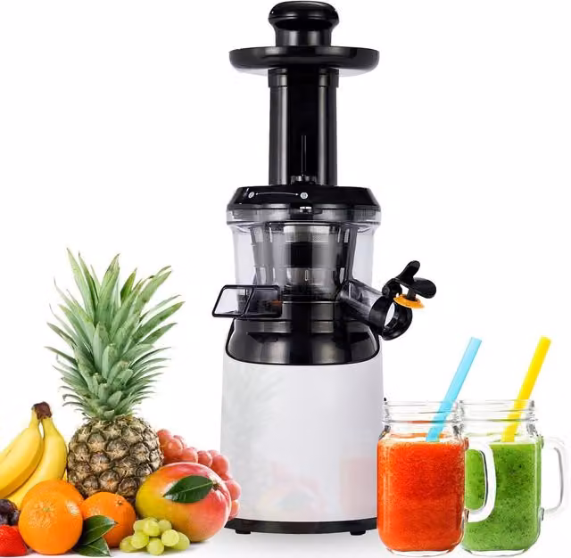AREBOS Slow Juicer with 45 mm Filling Opening and 200 W Motor, BPA Free with Drip Stop Function, White