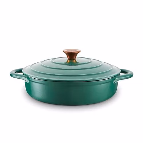 Tower Shallow Cast Iron Casserole Pan with Enamel Interior, Green, 28cm – 1