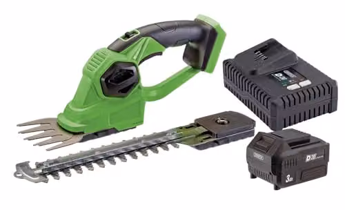Draper D20 20V 2-in-1 Reciprocating Grass and Hedge Trimmer in Green with Rechargeable Battery and Quick Charger