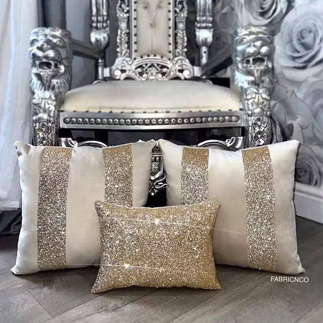 Fabricnco Gold Plush Velvet Glitter Square Cushion Cover Set