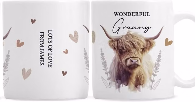 Personalised Memento Company Personalised Highland Cow Ceramic Mug in White
