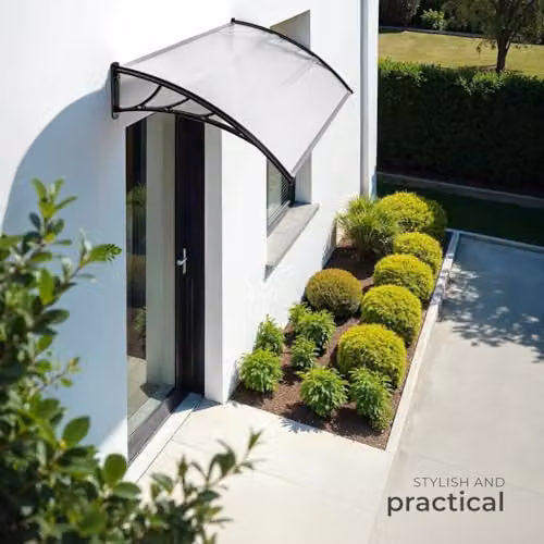 tectake Front Door Canopy with Translucent Polycarbonate Panels and Aluminium Frame, Black, W: 120 cm, H: 93 cm – 7