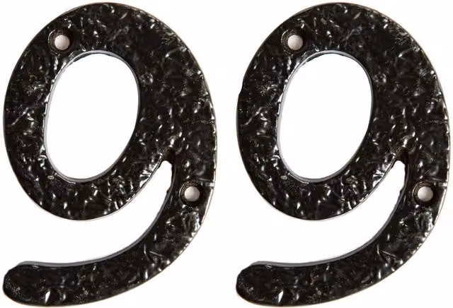 Hammer and Tongs Rustic Metal Number 9 Wall Numeral, Black, Pack of 2, Height: 7.5 cm – 2