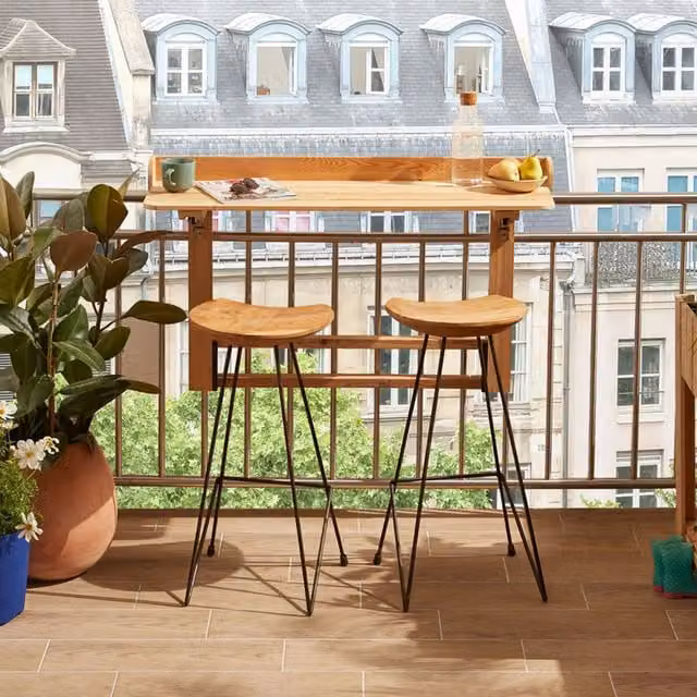 Cerland Acanta Outdoor Balcony Bar Table in Natural Larch Wood, Brown, W/D/H: 118 x 50 x 69 cm