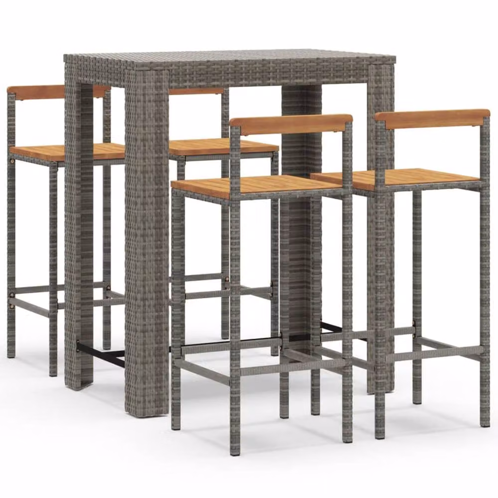 Berkfield Home Beautiful 5 Piece Grey Poly Rattan and Solid Acacia Wood Garden Bar Set – 3