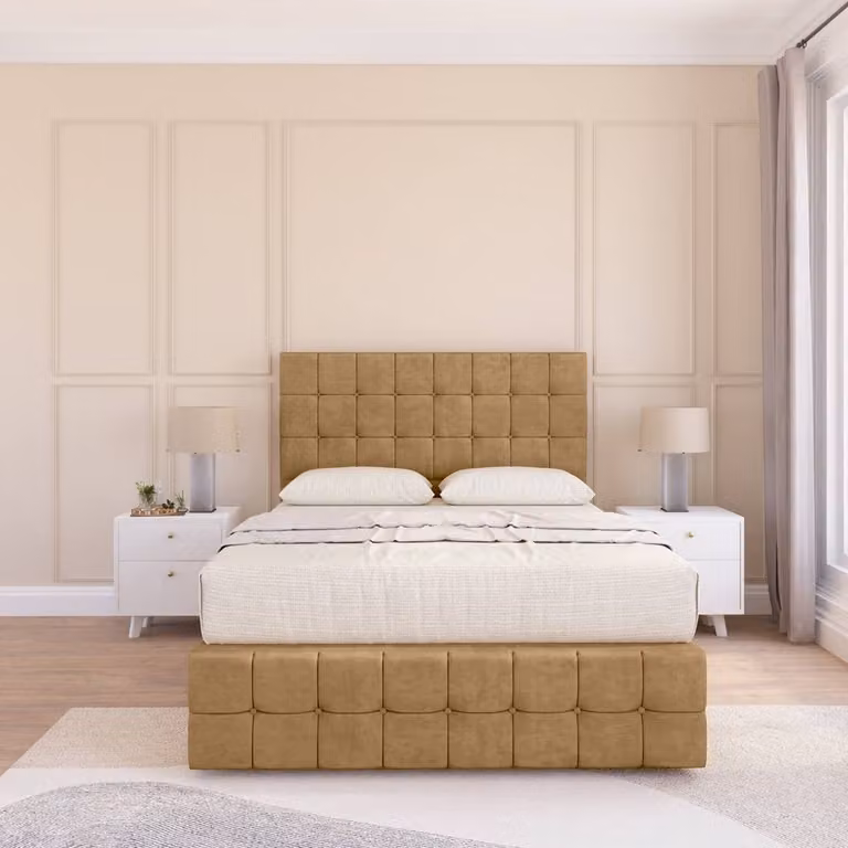 Sloomy Berlin Divan Bed Base with Chesterfield Upholstered Headboard and Footboard, Brown, W/D/H: 120 x 200 cm