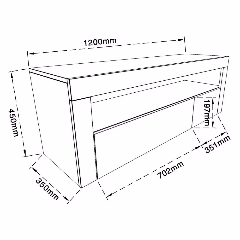ERGOVEXA Modern White High Gloss TV Unit Cabinet Set with Integrated LED Lights and Drawers, W/D/H: 120 x 35 x 45 cm – 2