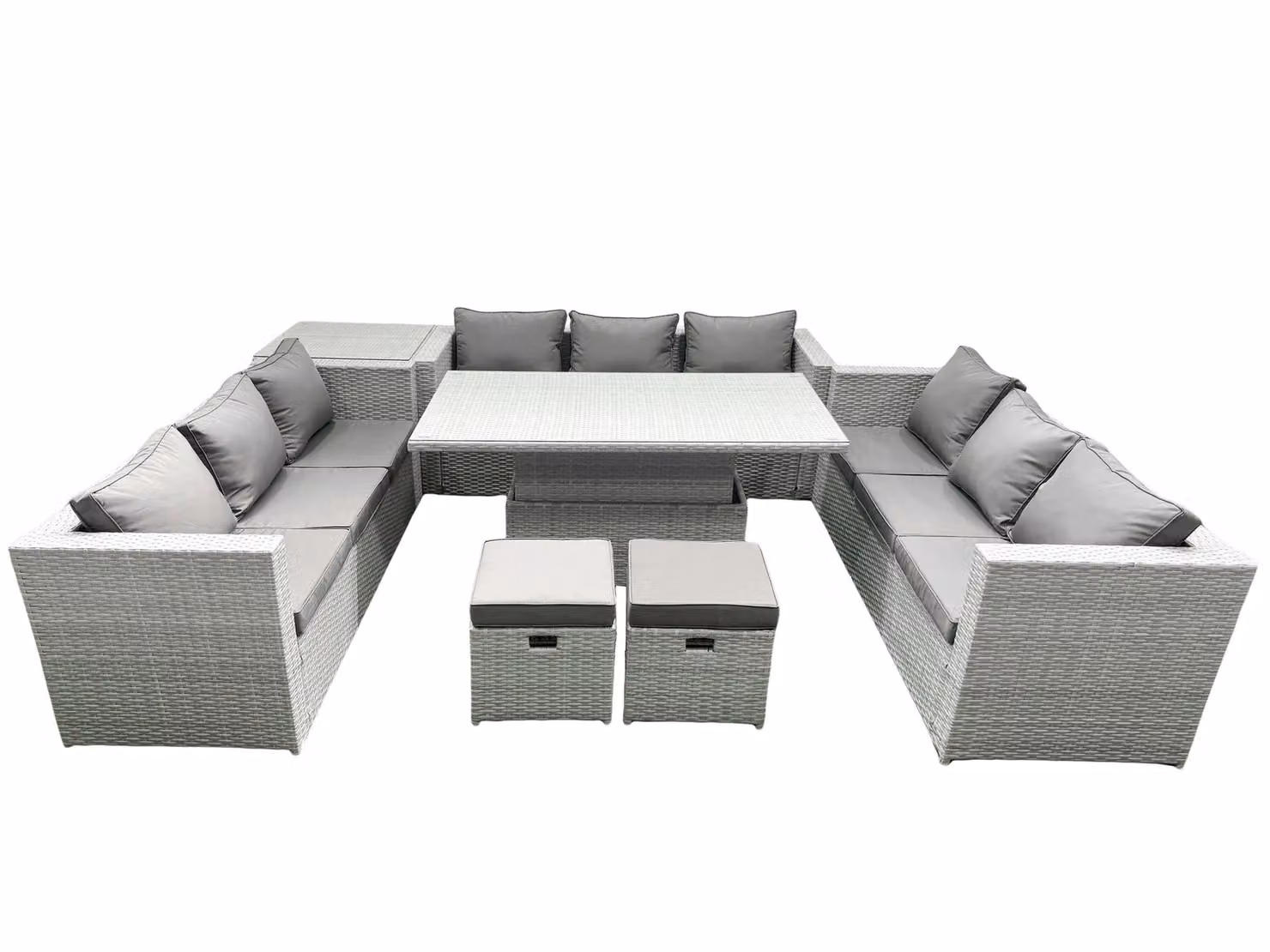 Fimous U-Shape Rattan Garden Furniture Set with Adjustable Rising Lifting Table in Light Grey – 2