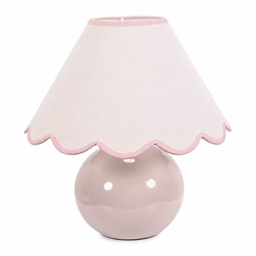 ValueLights Bosco Ceramic Sphere Table Lamp with Pink Scalloped Fabric Shade