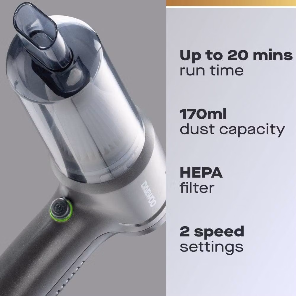 Daewoo Cyclone Freedom Cordless Handheld Vacuum Cleaner in Grey with HEPA Filter and Blow Function – 2