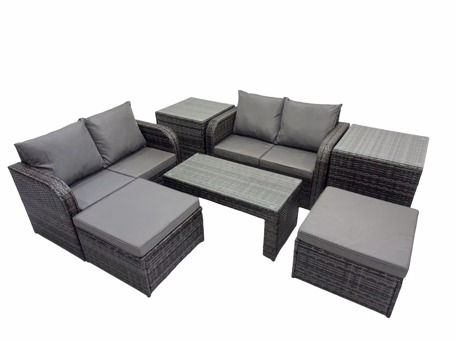 Fimous Garden Outdoor Furniture Set in Dark Grey with 2 Side Tables and 2 Stools – 2