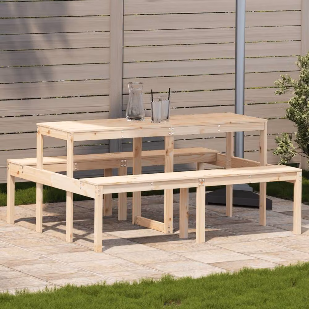 Berkfield Home Rustic Solid Wood Pine Picnic Table in Light Brown, W/D/H: 160 x 134 x 75 cm – 2