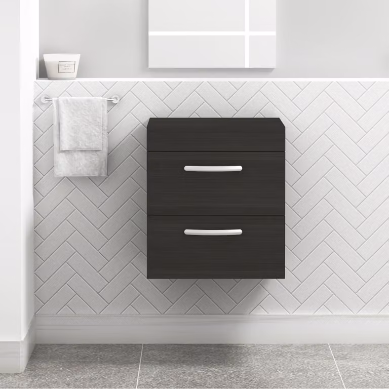 Royal Bathrooms Turin 500mm Charcoal Oak Wall Hung 2 Drawer Bathroom Vanity Unit