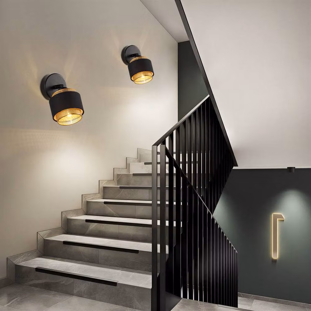 Harper Living Black and Gold Art Deco Wall Light with Adjustable Metal Mesh and Fabric Shade, E14 Socket – 7