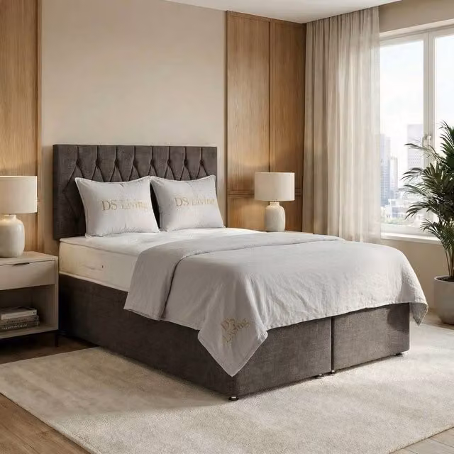 DS Living Diamond Grey Upholstered Fabric Divan Bed, W/D/H: 200 x 200 cm – 1