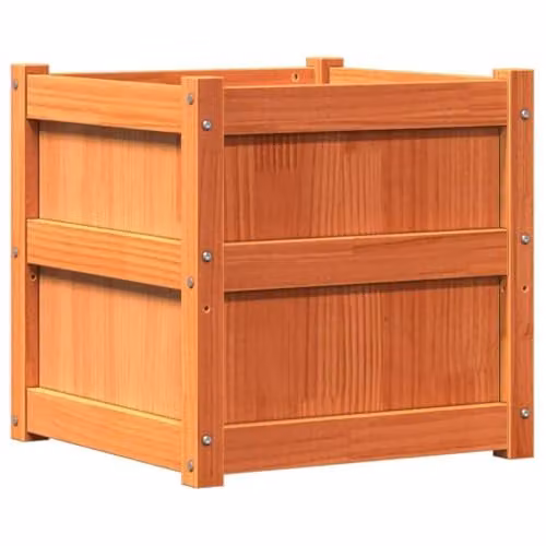 vidaXL Rustic Garden Planter in Waxed Brown Solid Pine Wood, W/D/H: 50 x 50 x 50 cm