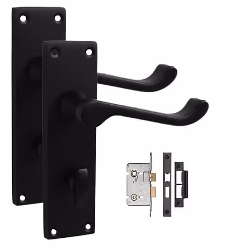 Golden Grace Victorian Scroll Bathroom Door Handles Set in Matt Black