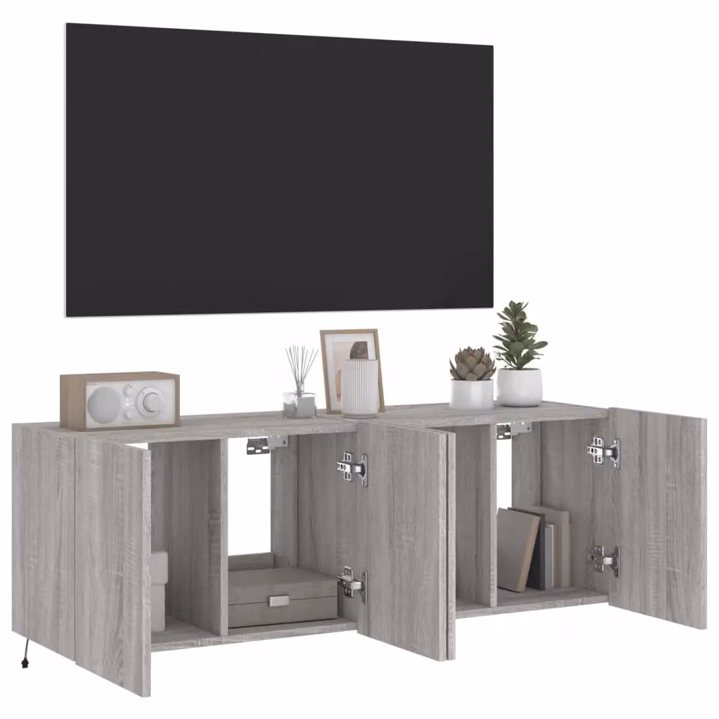 Berkfield Home Set of 2 Modern Wall Mounted TV Cabinets with Integrated LED Lights in Grey Sonoma, W/D/H: 60 x 35 x 41 cm – 5