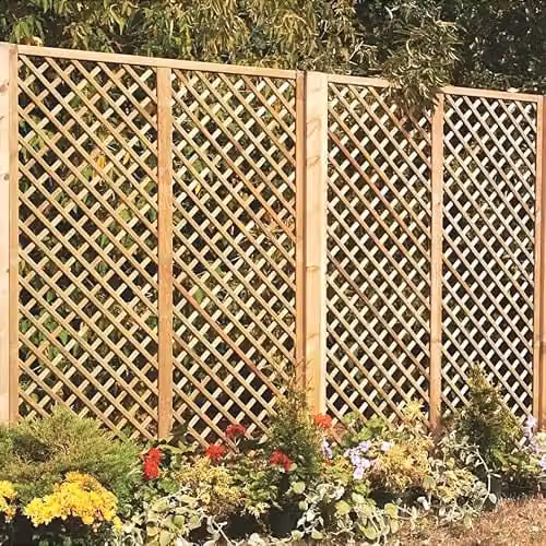 Primrose Natural Brown Impregnated Wood Trellis Fence Panel for Outdoor Garden Privacy Screening H: 183 cm x W: 150 cm x D: 60 cm
