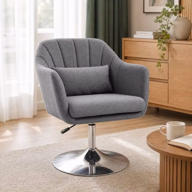 STILVORA Height Adjustable Swivel Vanity Chair in Grey Fabric with Armrests – 1