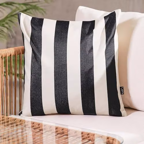 icon Boho Collection Indoor Outdoor Square Cushions, Set of 4, Black and White Striped, W/D/H: 43 x 43 x 43 cm – 2