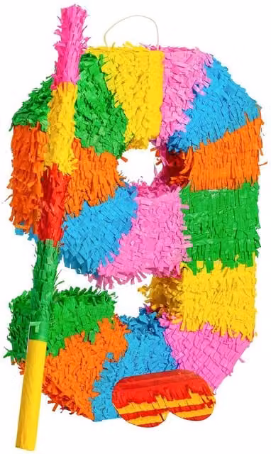 Fax Potato Number 9 Cardboard Pinata Set with Stick and Blindfold in Multicolour and Yellow