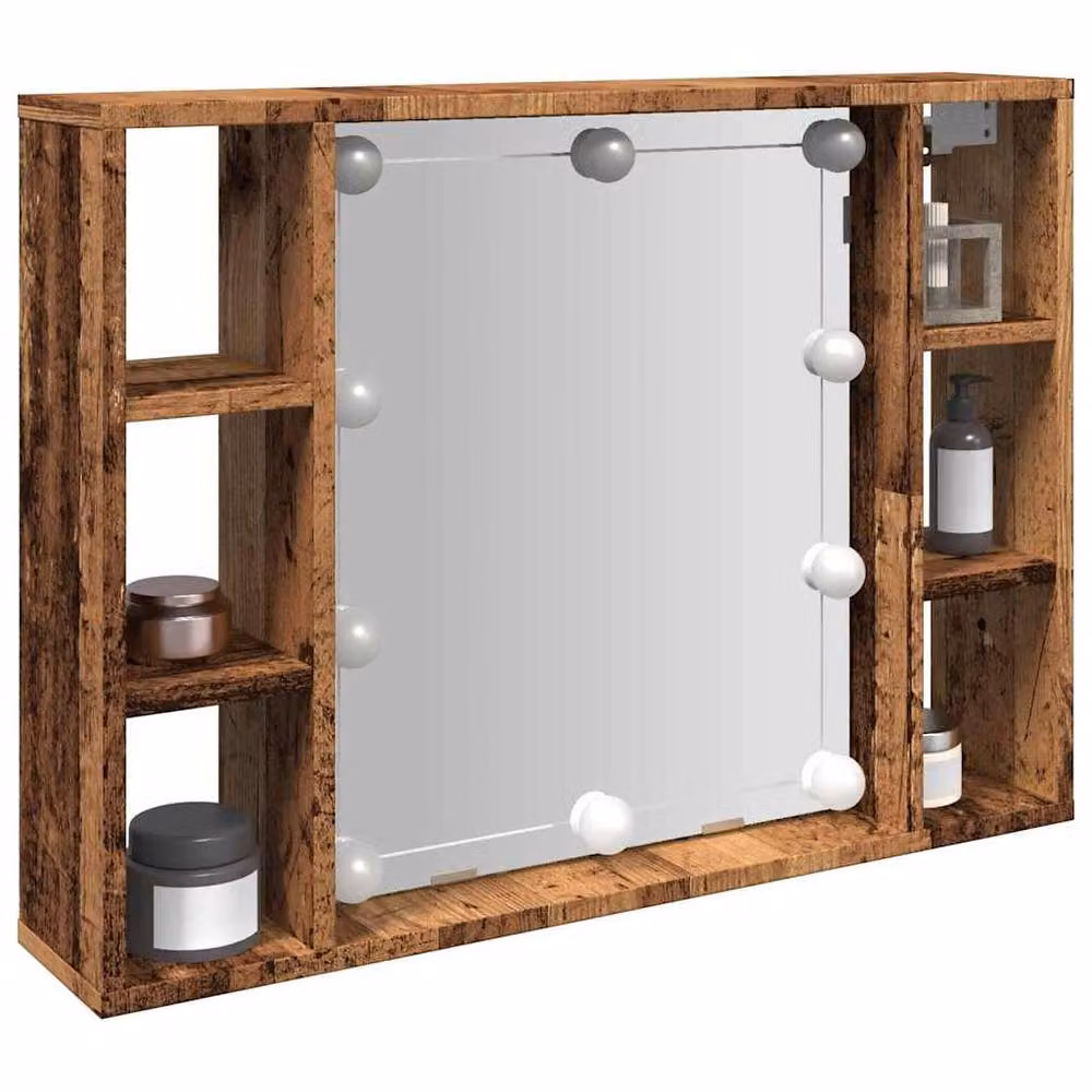 Berkfield Home LED Mirror Cabinet in Brown Old Wood, W/D/H: 76 x 15 x 55 cm – 2
