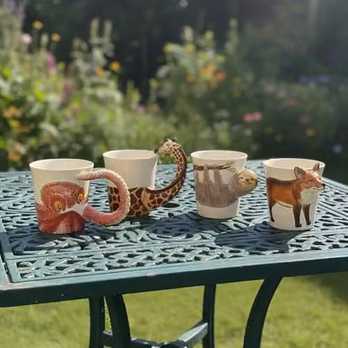 Handmade Ceramic Giraffe Design Mug in White and Multicolour by On Trade Winds – 8