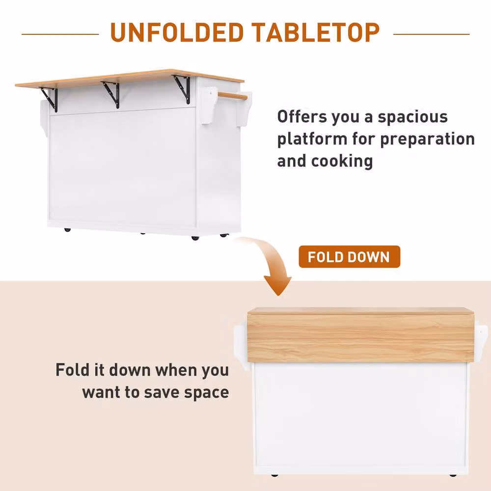 Matteo Dropleaf Kitchen Island Trolley with Foldable Top in White/Natural – 5