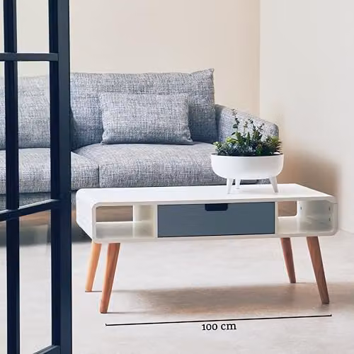 Orsina Rectangular Wooden Display Coffee Table with Storage in White and Grey, W/D/H: 100 x 45 x 50 cm – 3