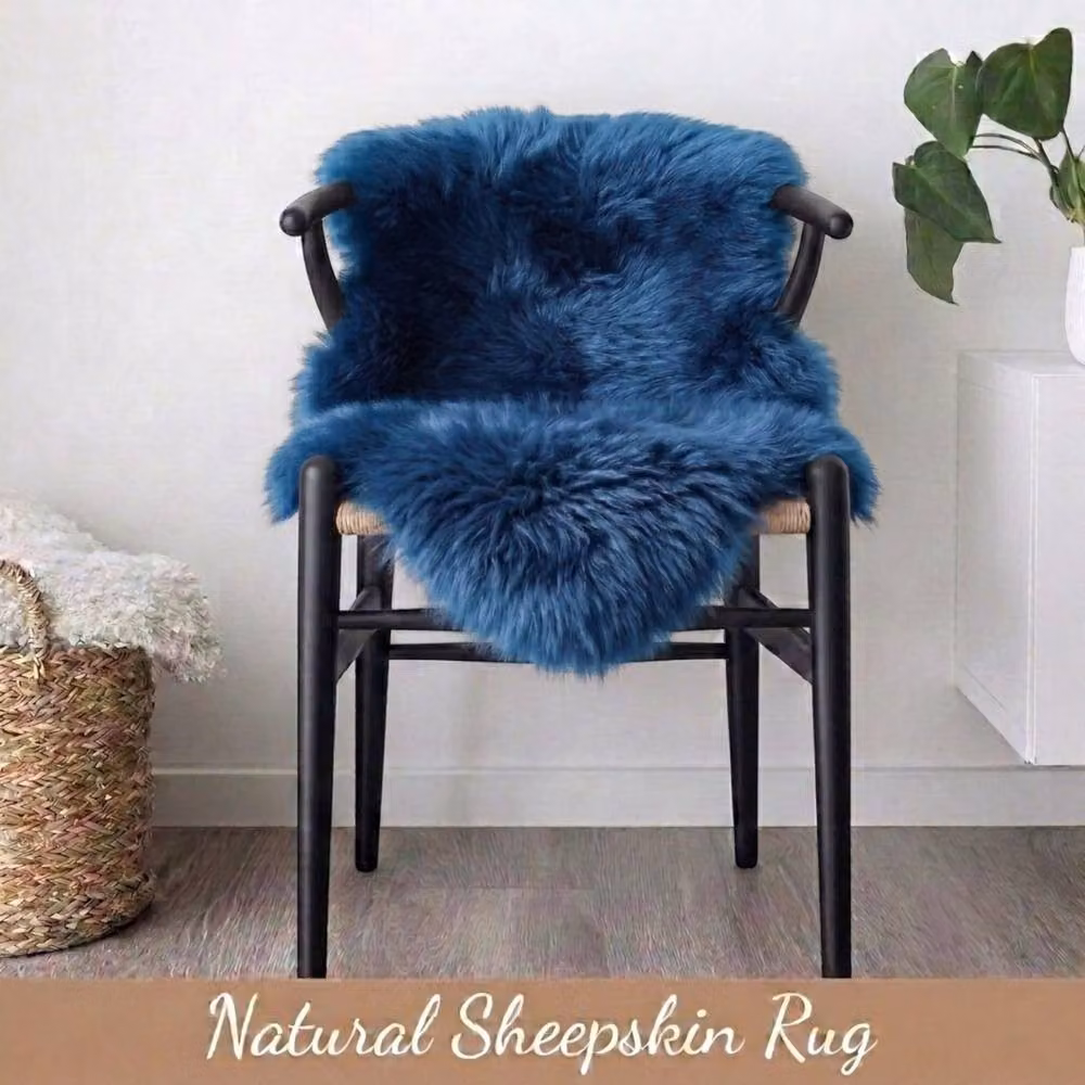 Infinity Leather Genuine Sheepskin Wool Rug, Blue, W/D: 90 x 60 cm – 4
