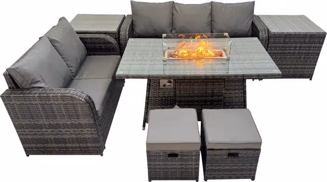 Fimous Garden Outdoor Rattan Furniture Set with 2 Side Tables and 2 Small Stools in Dark Grey