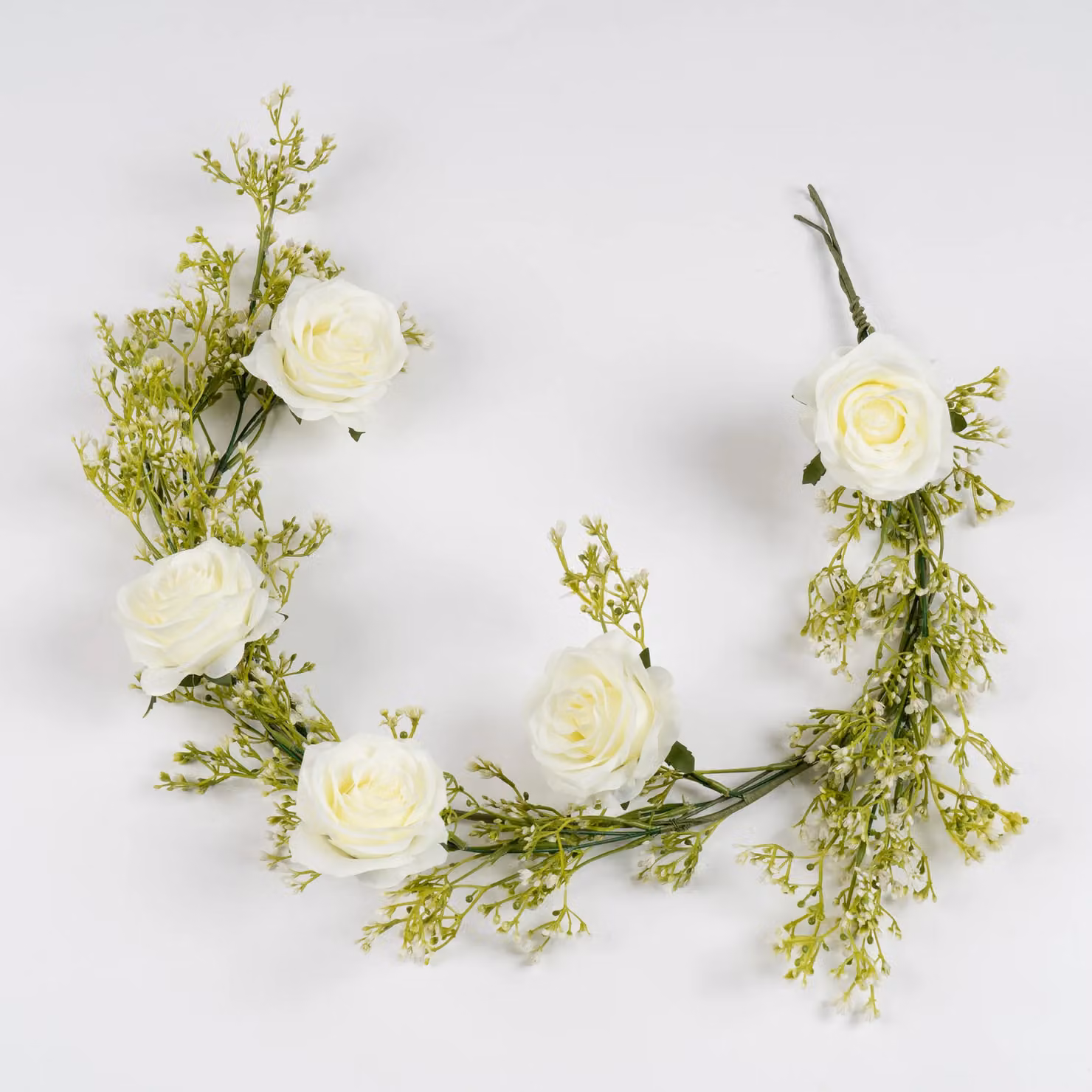 Scottish Everlastings Ltd White Rose and Gypsophila Floral Garland, 95 cm – 2