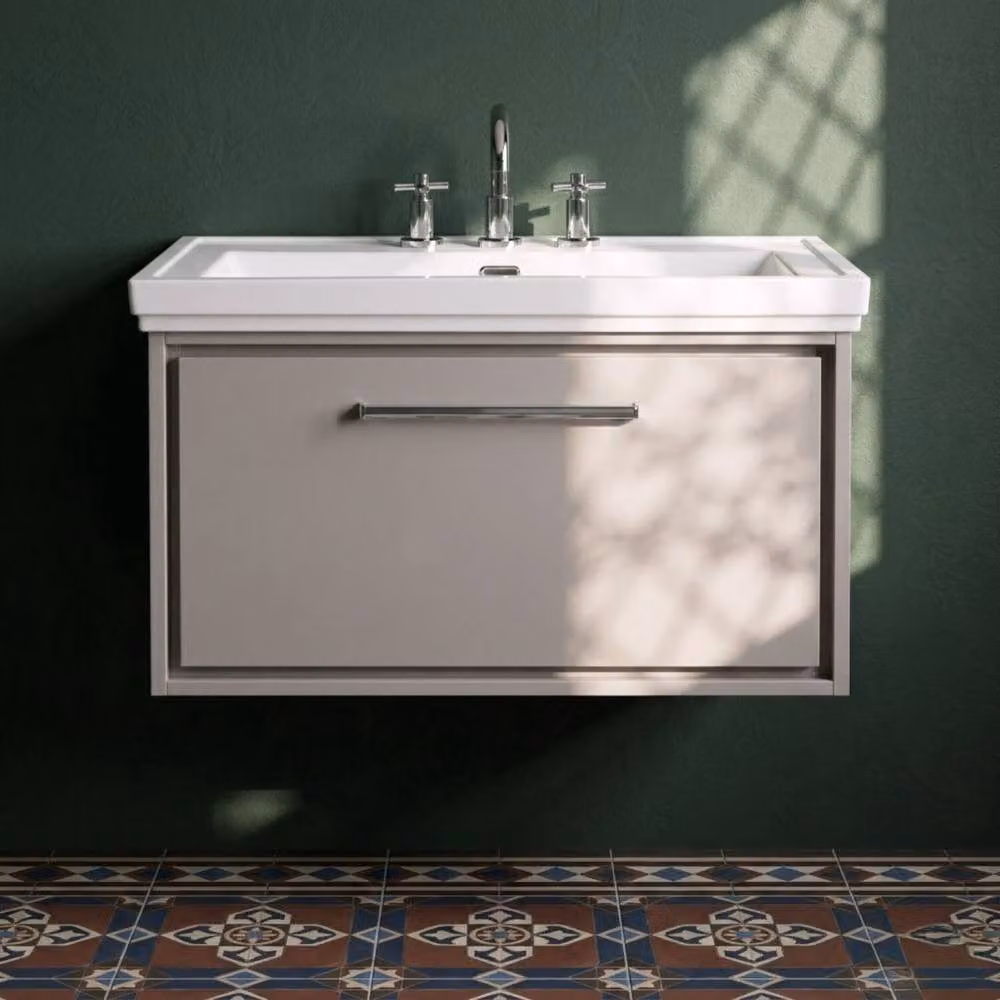 Balterley Modern Wall Hung Single Drawer Bathroom Vanity with Matt Grey Fireclay Basin, Width: 80 cm – 2