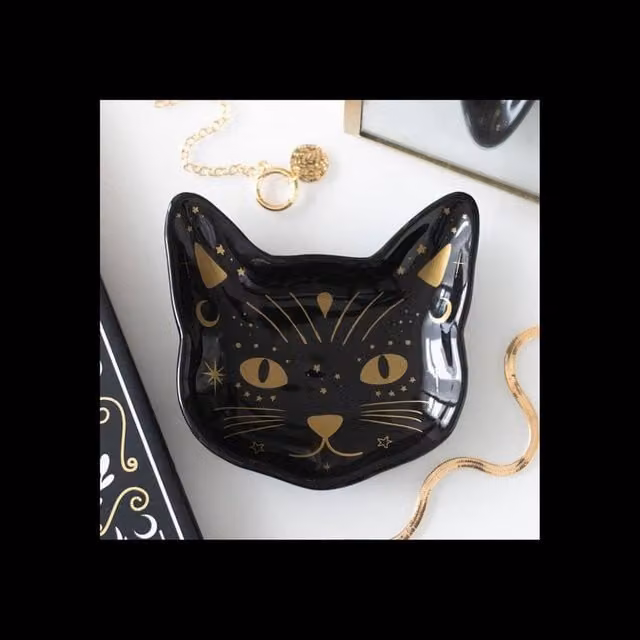 KDMD Black Ceramic Magick Black Cat Face Trinket Dish for Rings and Crystals – 1
