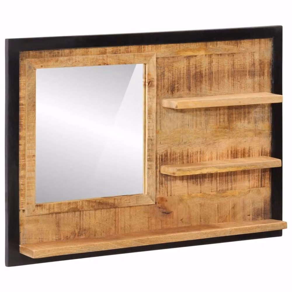 Berkfield Home Rectangular Wall Mirror with Shelves in Brown Glass and Solid Wood, W/D/H: 80 x 8 x 55 cm – 2