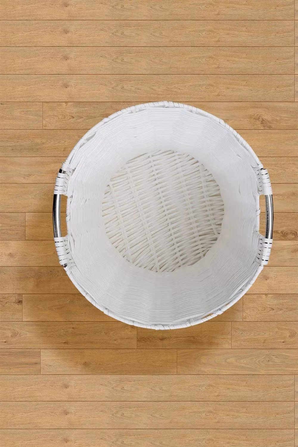 Arpan White Resin Plastic Round Waste Paper Bin and Storage Basket with Handles – 2