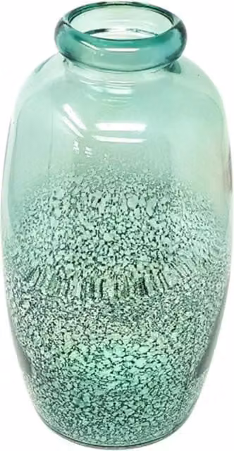 Verano Spanish Ceramics Rimma Teardrop Glass Vase in Petrol and Transparent, Height: 35 cm