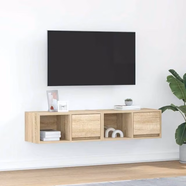 Berkfield Home Set of 2 Sonoma Oak TV Cabinets in Brown, W/D/H: 60 x 31 x 25.5 cm