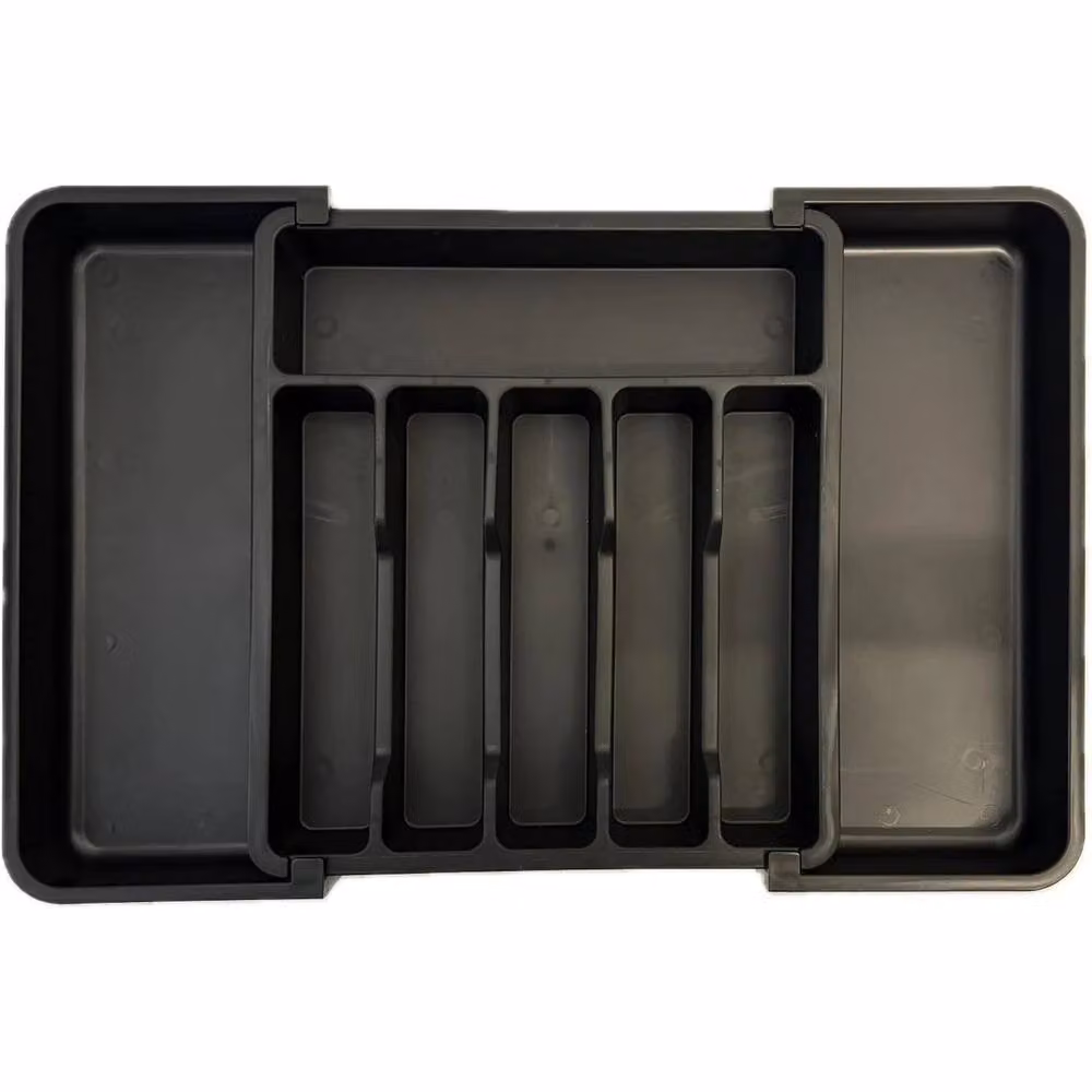 VOGREX Expandable Plastic Cutlery Tray Kitchen Drawer Storage Organiser, Black – 3