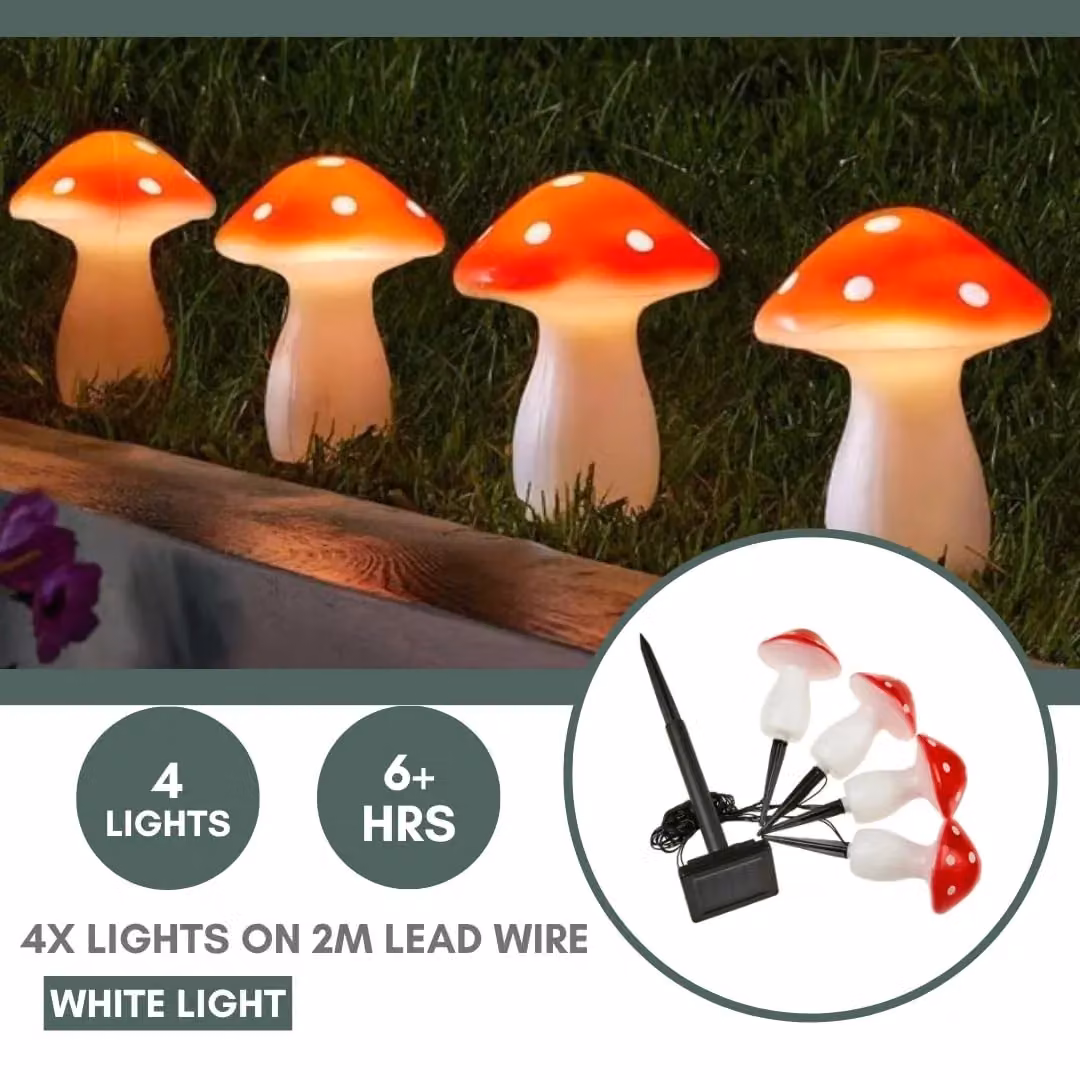 Marco Paul 4pc Solar Fairy Mushroom Stake Lights in Red – 4