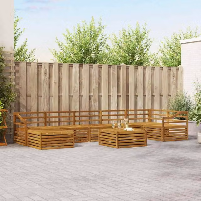 Berkfield Home 8-Piece Modern Outdoor Sofa Set in Brown Acacia Wood with Cushions
