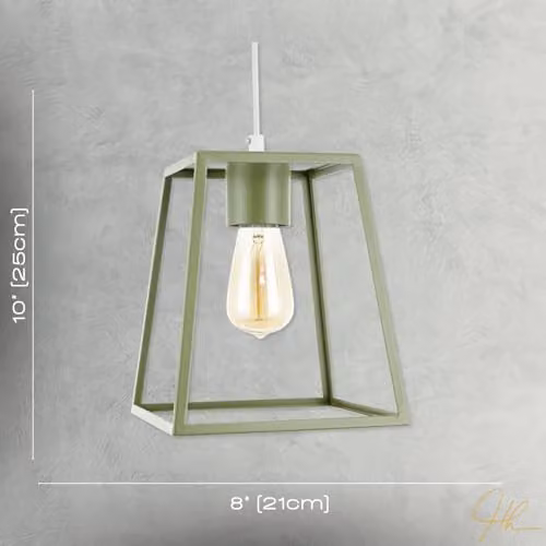 Happy Homewares Industrial Lantern Pendant Shade in Green Metal and Glass, W/D/H: 25 x 21 x 21 cm – 2
